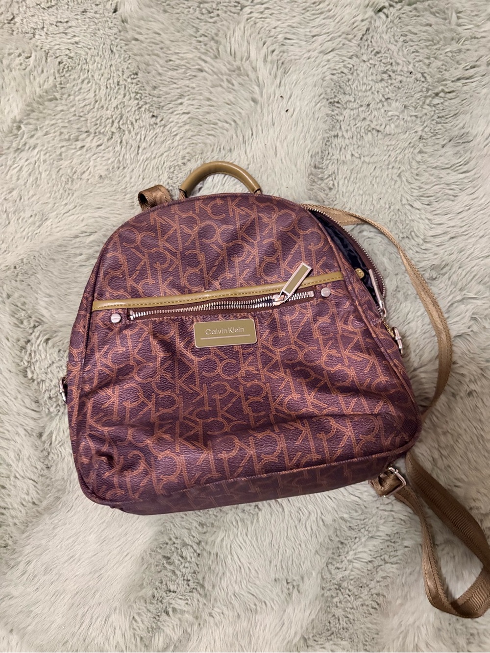 Calvin Klein Burgundy Monogram Mini Backpack